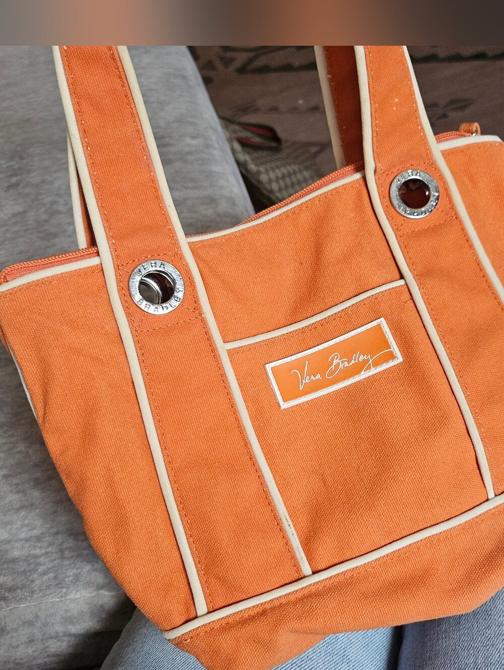 Vera Bradley orange cotton canvas tote bag